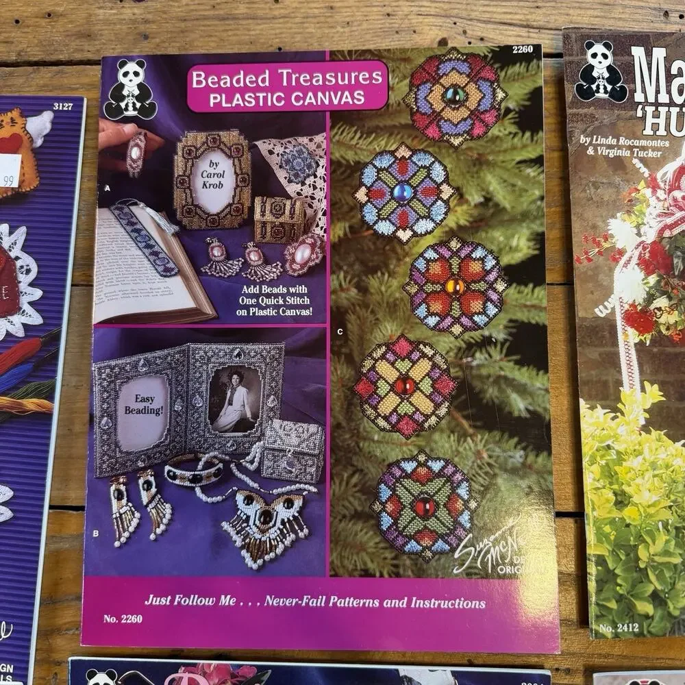 Vtg Craft Pattern Book Lot Plastic Canvas Folk Art Wreaths Yo Yo Sewing DIY